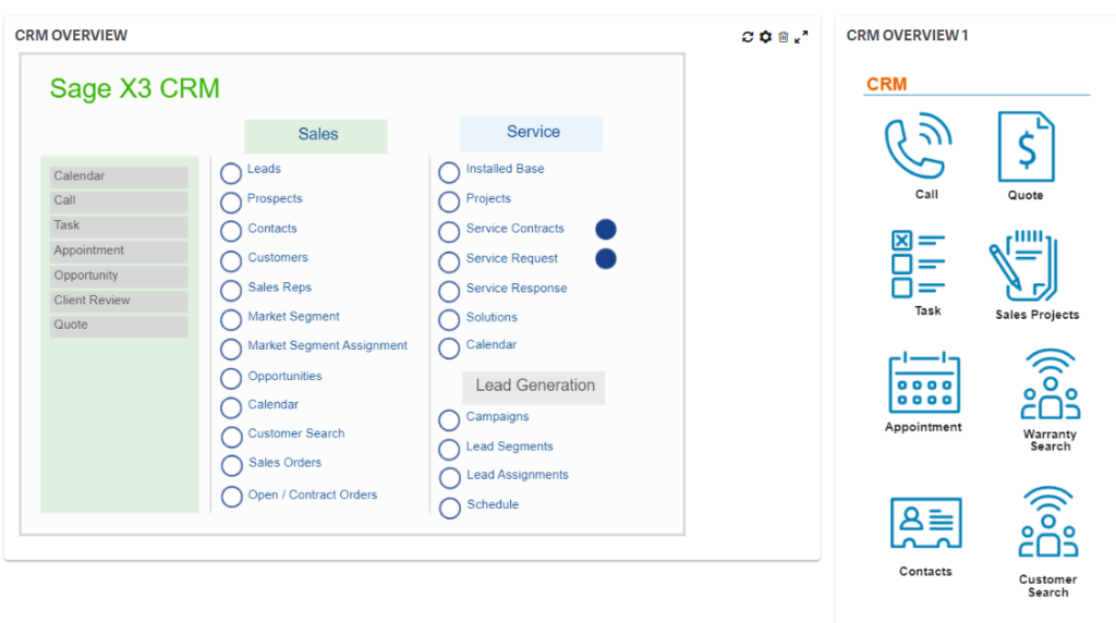 Sage X3 CRM Dashboard
